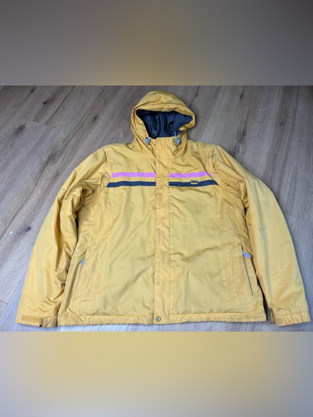 Burton Yellow Ski Jacket with Pink and Gray Accents